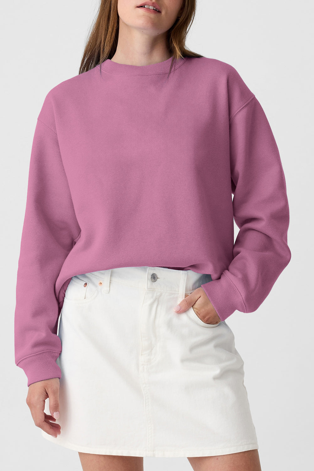 Solid Fleece Lined Drop Shoulder Terry Sweatshirt