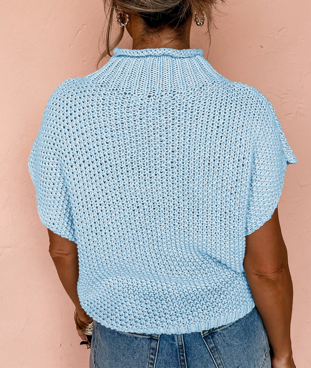 High Neck Bat Short Sleeve Sweater