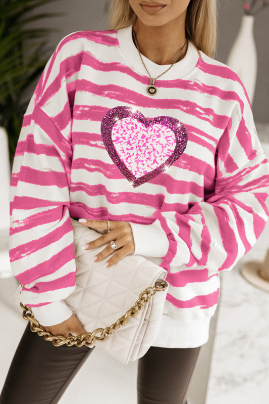 Dyed Stripes Glitter Heart Graphic Sweatshirt