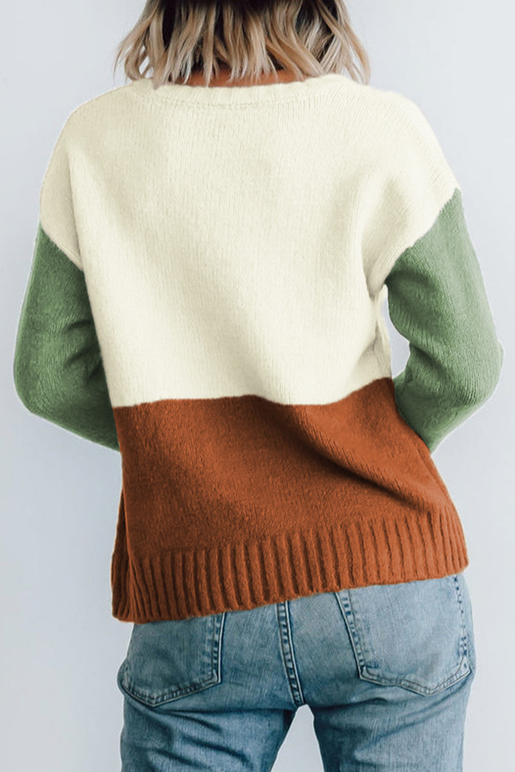 Ribbed Trim Color Block Sweater