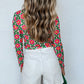 Retro Floral Print Stretchy Long Sleeve Top