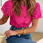 Crochet Lace Hollowed Puff Sleeve Blouse