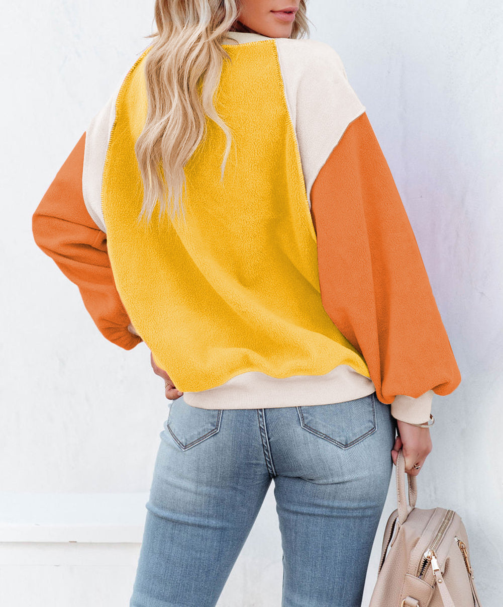 Colorblock Long Sleeve Pullover Fleece Sweatshirt