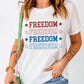 White FREEDOM Stars Print Short Sleeve Graphic Tee