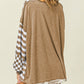 Patchwork Lantern Sleeve Pocketed Blouse