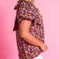 Floral Print Knotted High Neck Puff Sleeve Blouse