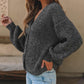 Drop Shoulder Puff Sleeve Buttoned V Neck Cardigan
