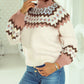 Geometric Pattern Ribbed Trim High Neck Sweater