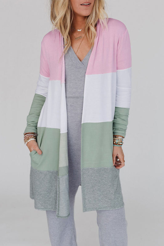 Color Block Pocketed Casual Duster Cardigan