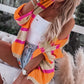 Striped Colorblock Drop Shoulder Slouchy Cardigan