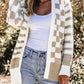 Gingham Striped Knitted Open Front Cardigan