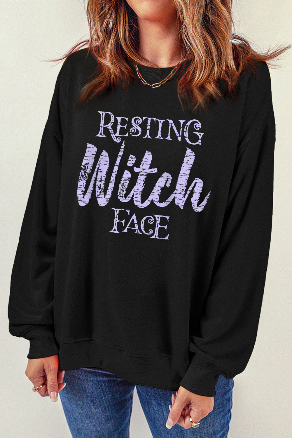 RESTING Witch FACE Graphic Pullover Sweatshirt