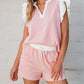 Contrast Trim Ruffled Top and Drawstring Shorts Set