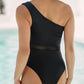 Mesh Insert One Shoulder High Waist Teddy Swimsuit