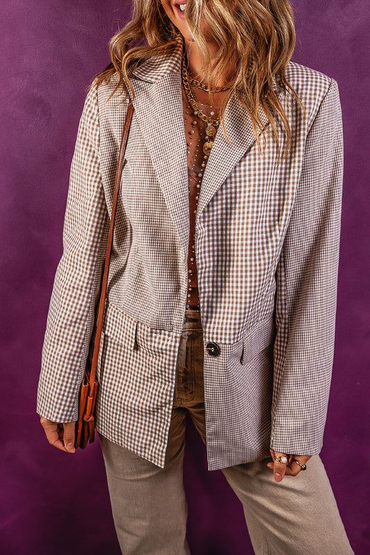 Plaid Patchwork Pocketed Single Breasted Blazer