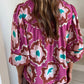 Abstract Print Half Sleeve Notch V Neck Blouse