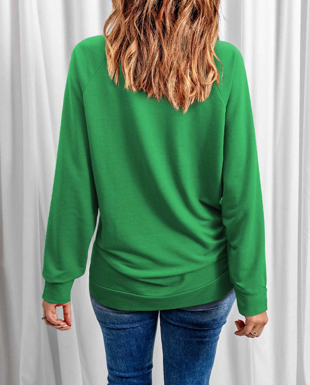 LOVE Clover Print Raglan Sleeve Pullover Sweatshirt
