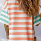Stripe Contrast Patch Pocket Drop Sleeve T Shirt