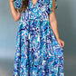 Plus Abstract Print Split Neck Ruffled Sleeve Tiered Long Dress