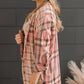 Drop Shoulder Rounded Hem Plaid Pattern Shirt