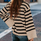 Striped Mock Neck Bell Sleeve Knit Sweater