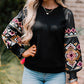 Printed Balloon Sleeve Crew Neck Blouse