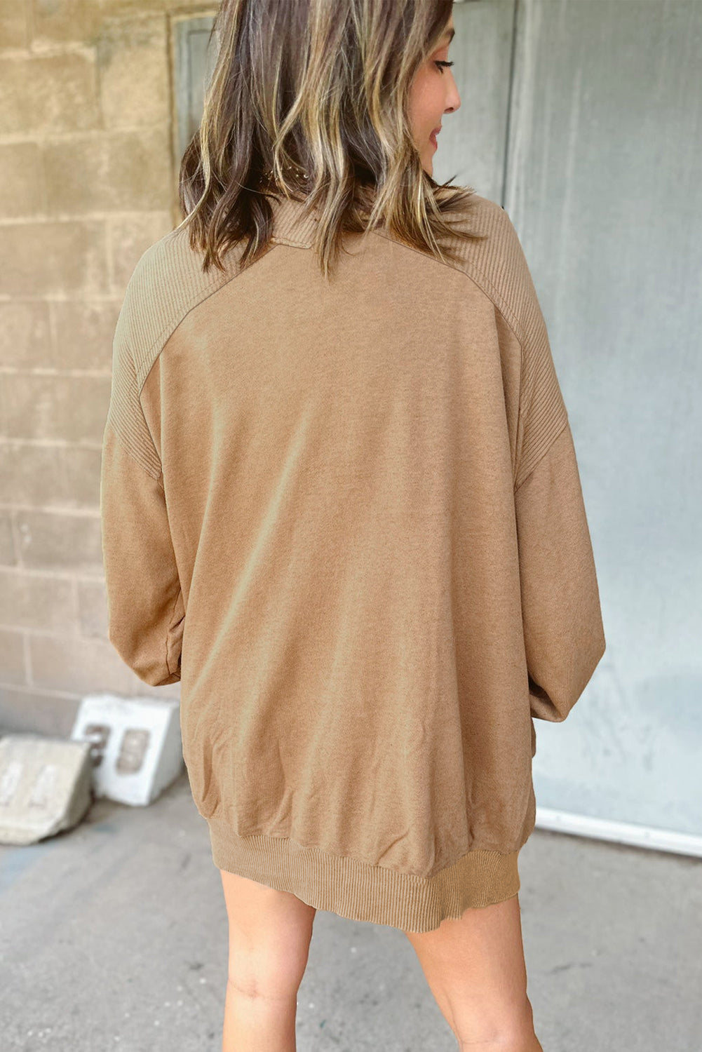 Ribbed Edge Exposed Seam Knit Cardigan with Pockets