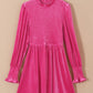 Frilled Neck Smocked Bodice Velvet Dress