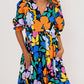 Collared Split Neck Floral Flared Dress