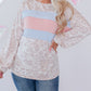 Animal Print Contrast Stripes Patchwork Puff Sleeve Knit Top