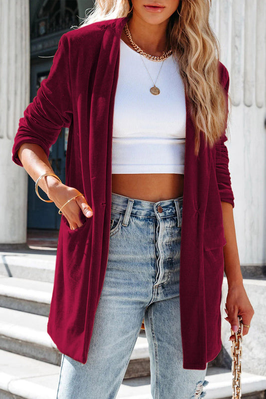 Casual Pocketed Velvet Blazer