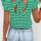 Stripe Butterfly Sleeve V Neck Hollowed Knot Back T Shirt