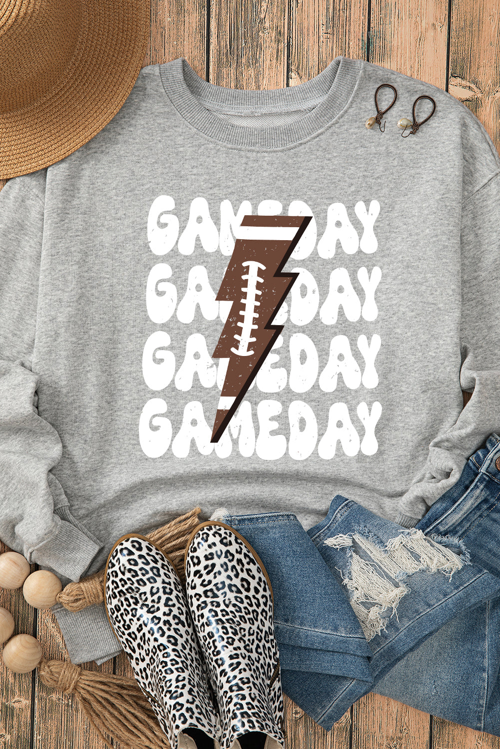 GAME DAY Lightning Rugby Football Print Pullover Sweatshirt