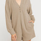 Brushed Ribbed Button Split V Neck Long Sleeve Romper