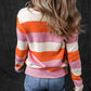 Stripe Colorblock V Neck Casual Sweater