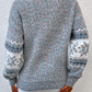 Retro Snowflake Pattern Mock Neck Fuzzy Sweater