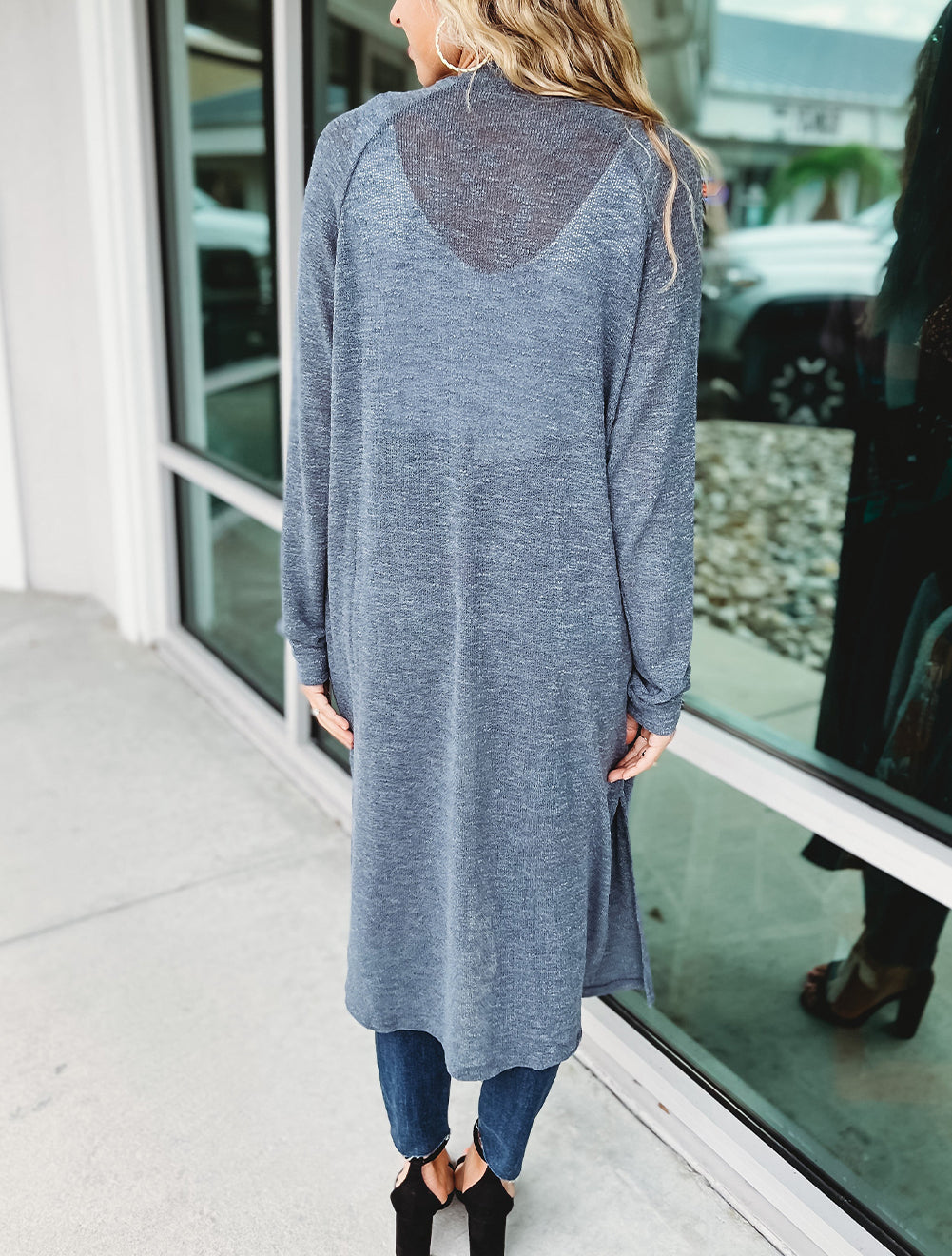 Slub Knit Pocketed Open Front Maxi Cardigan