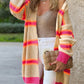 Printed Ribbed Long Knitted Cardigan