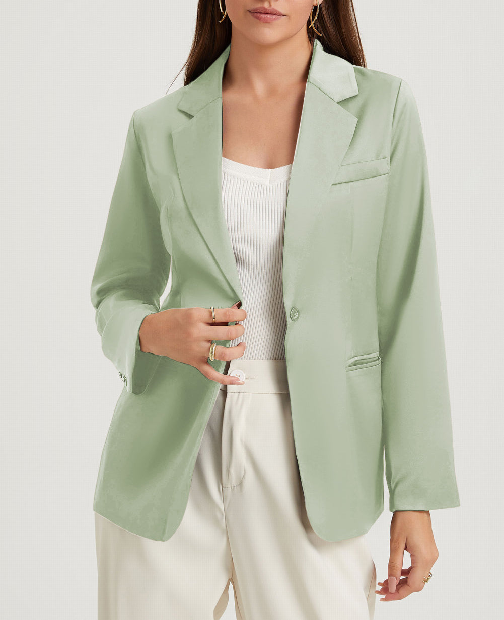 Pocketed Single Button Lapel Neck Blazer