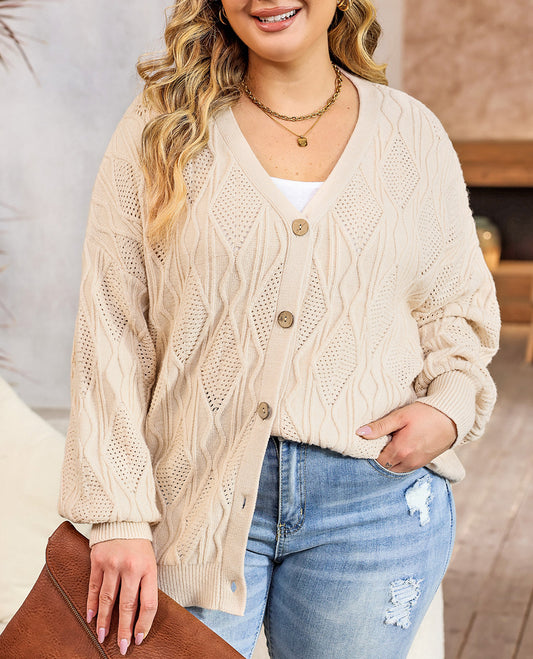 Plus Size Knitted Hollow out Button up Cardigan