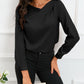 Solid Asymmetric V Neck Long Sleeve Satin Blouse