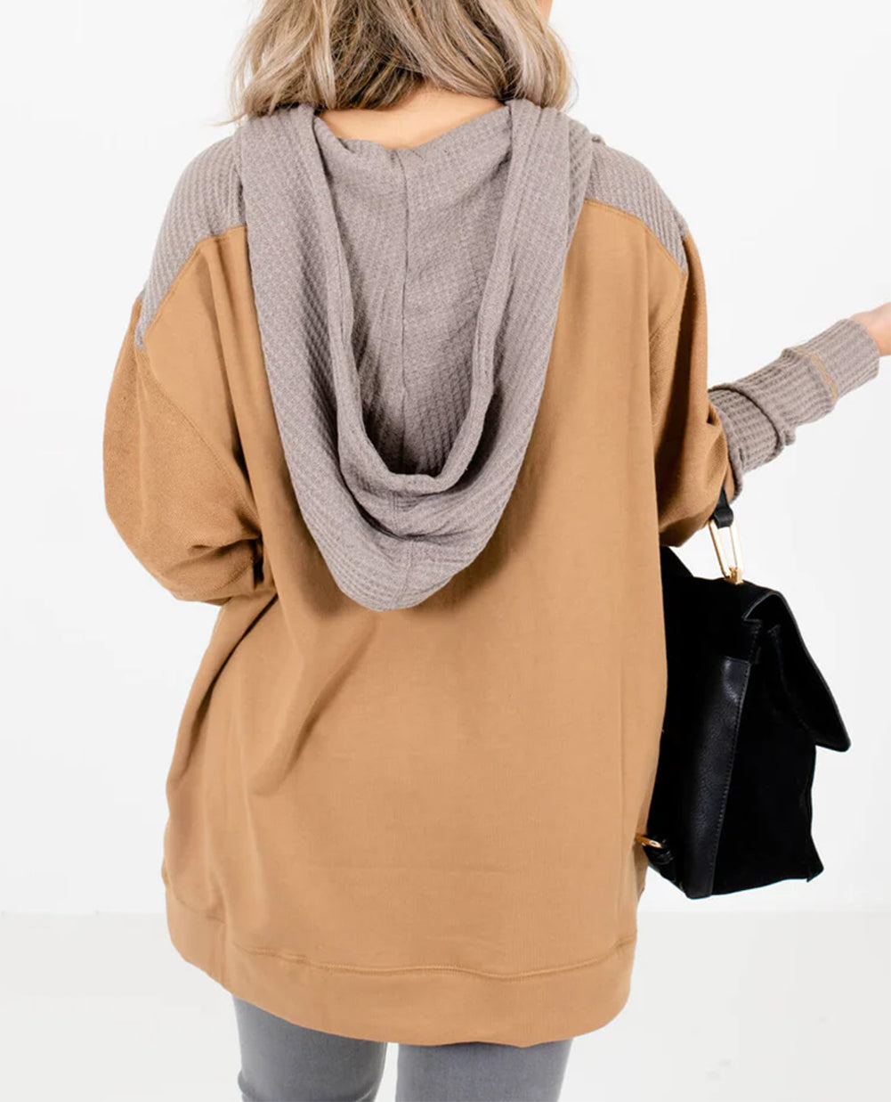 Contrast Hood Patchwork Pocketed Baggy Sweatshirt