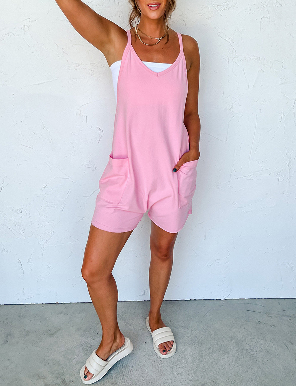 Spaghetti Straps V Neck Jersey Romper