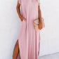 V Neck Hidden Pocket Splits Maxi T-shirt Dress