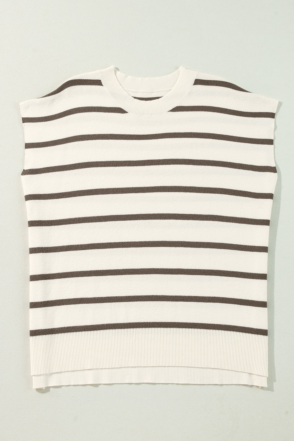 Stripe Side Slits Crewneck Short Sleeve Sweater Tee