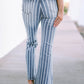 Vertical Striped Ripped Flare Jeans