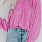 Striking Pleated Flared Cuff Long Sleeve Blouse