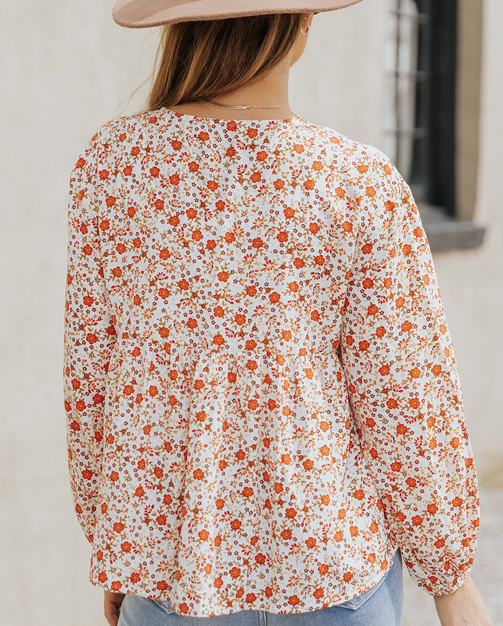 Red Floral Print Lace Contrast V Neck Blouse