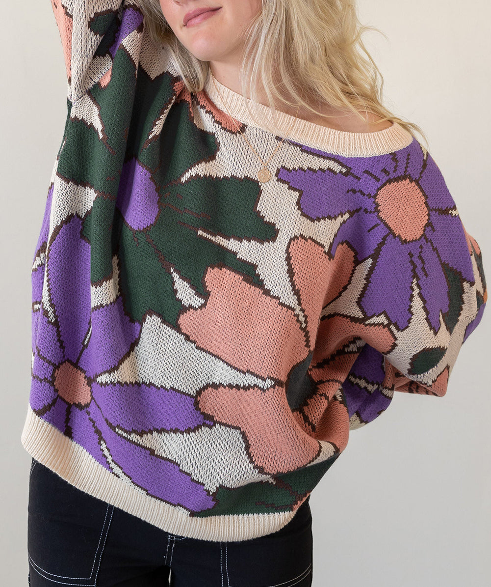 Flower Print Loose Sweater