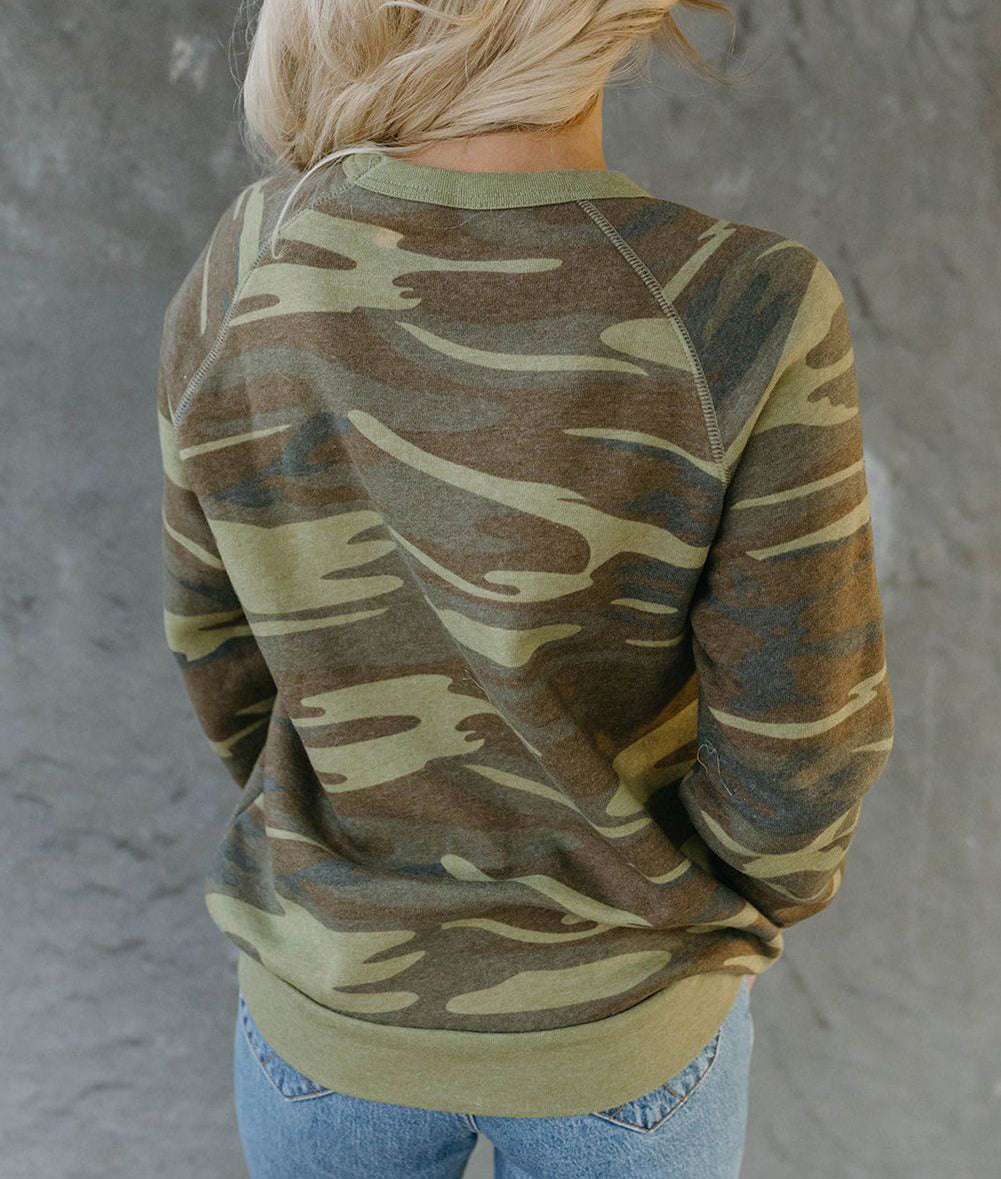 Camouflage Bleached Print Long Sleeve Sweatshirt